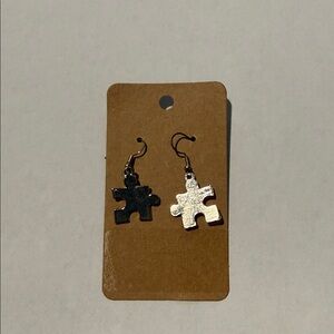 Kids Silver Puzzle Piece Dangle Earrings - Cute Everyday Jewelry